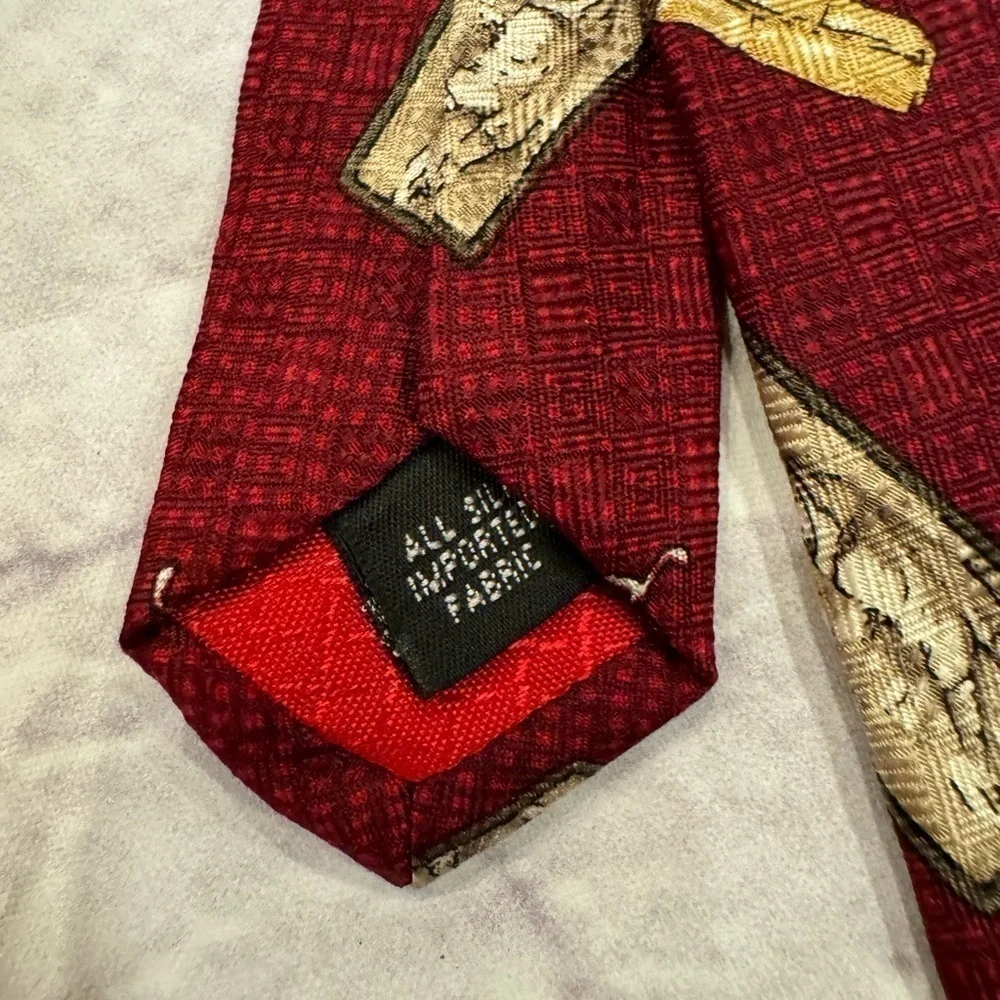 Zianetti Italian Silk Tie Golf Red Vintage Golfer Luxury Designer Tan Golf Clubs